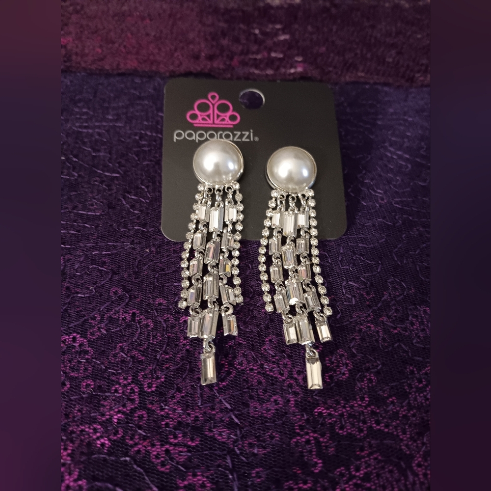 Paparazzi Silver and White Dangle Earrings